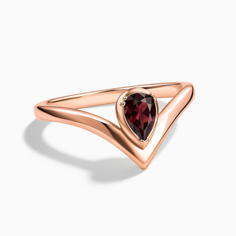 18KT Rose Gold Vermeil Pear Garnet V Band Ring - Chevron Front View