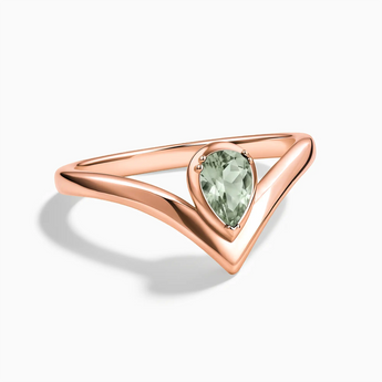 18KT Rose Gold Vermeil Pear Green Amethyst V Band Ring - Chevron Front View