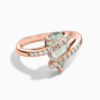 18KT Rose Gold Vermeil Pear Green Amethyst Wrap Ring - Orbit Front View