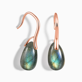 18KT Rose Gold Vermeil Pear Labradorite Dangle Earrings - Dew Arc Front View