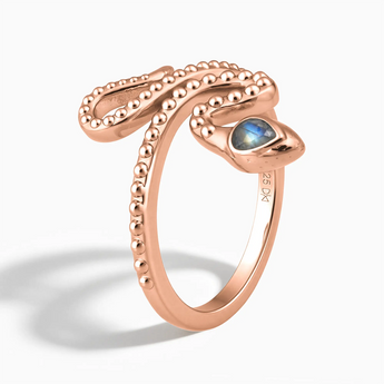 18KT Rose Gold Vermeil Pear Labradorite Serpent Ring - Mystic Coil Side View