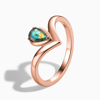 18KT Rose Gold Vermeil Pear Labradorite V Band Ring - Chevron Side View