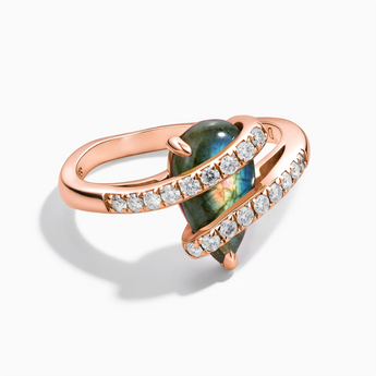 18KT Rose Gold Vermeil Pear Labradorite Wrap Ring - Orbit Front View