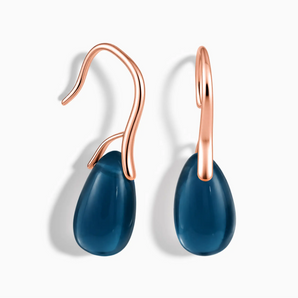 18KT Rose Gold Vermeil Pear London Blue Topaz Dangle Earrings - Dew Arc Front View