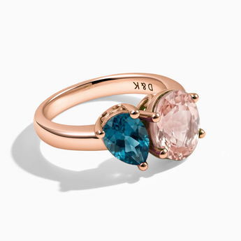 18KT Rose Gold Vermeil Pear London Blue Topaz & Oval Morganite Toi et Moi Ring - Twin Reverie Front View