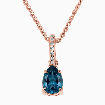 18KT Rose Gold Vermeil Pear London Blue Topaz Pendant Necklace - Ocean Tear Front View