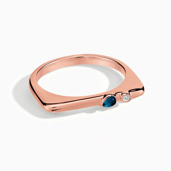 18KT Rose Gold Vermeil Pear London Blue Topaz Puzzle Stacking Ring - Minimal Calm Front View
