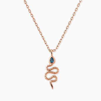 18KT Rose Gold Vermeil Pear London Blue Topaz Serpent Pendant Necklace Meander Front View