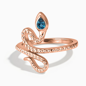 18KT Rose Gold Vermeil Pear London Blue Topaz Serpent Ring - Mystic Coil Front View
