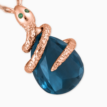 18KT Rose Gold Vermeil Pear London Blue Topaz Serpent Wrap Necklace Wild Oath Detail View