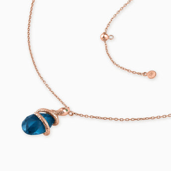 18KT Rose Gold Vermeil Pear London Blue Topaz Serpent Wrap Necklace Wild Oath Side View
