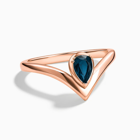 18KT Rose Gold Vermeil Pear London Blue Topaz V Band Ring - Chevron Front View