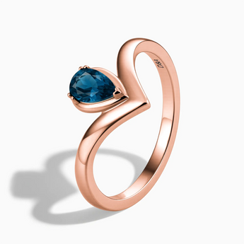 18KT Rose Gold Vermeil Pear London Blue Topaz V Band Ring - Chevron Side View