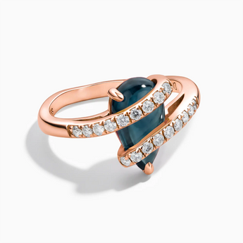 18KT Rose Gold Vermeil Pear London Blue Topaz Wrap Ring - Orbit Front View
