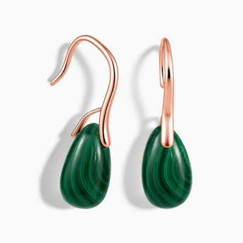 18KT Rose Gold Vermeil Pear Malachite Dangle Earrings - Dew Arc Front View