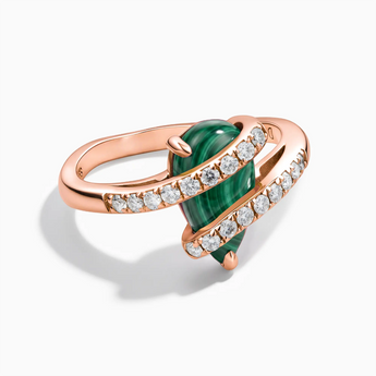 18KT Rose Gold Vermeil Pear Malachite Wrap Ring - Orbit Front View