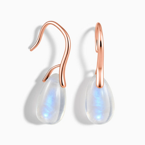18KT Rose Gold Vermeil Pear Moonstone Dangle Earrings - Dew Arc Front View