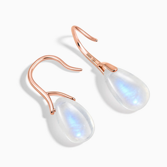 18KT Rose Gold Vermeil Pear Moonstone Dangle Earrings - Dew Arc Side View