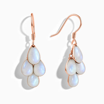 18KT Rose Gold Vermeil Pear Moonstone Dangle Earrings - Petal Rain Front View