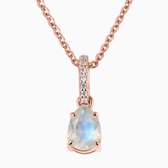 18KT Rose Gold Vermeil Pear Moonstone Pendant Necklace - Ocean Tear Front View