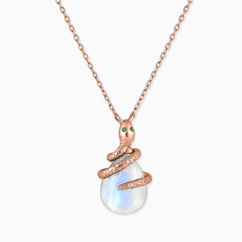 18KT Rose Gold Vermeil Pear Moonstone Serpent Wrap Necklace Wild Oath Front View