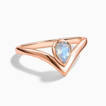 18KT Rose Gold Vermeil Pear Moonstone V Band Ring - Chevron Front View