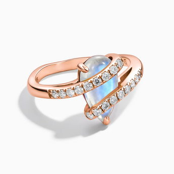 18KT Rose Gold Vermeil Pear Moonstone Wrap Ring - Orbit Front View