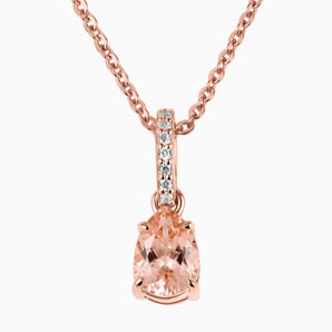 18KT Rose Gold Vermeil Pear Morganite Pendant Necklace - Ocean Tear Front View