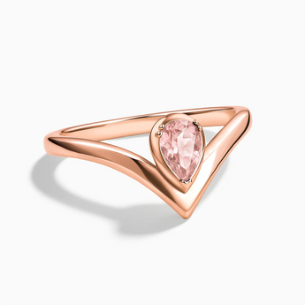 18KT Rose Gold Vermeil Pear Morganite V Band Ring - Chevron Front View