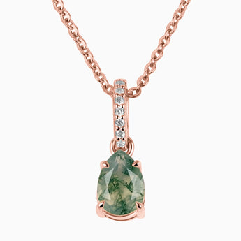 18KT Rose Gold Vermeil Pear Moss Agate Pendant Necklace - Ocean Tear Front View