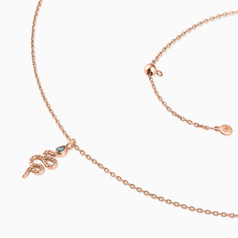 18KT Rose Gold Vermeil Pear Moss Agate Serpent Pendant Necklace Meander Side View