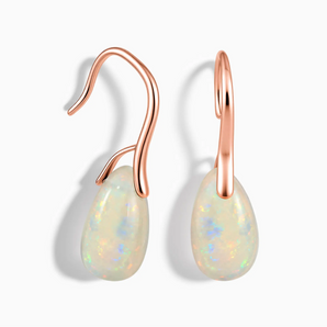 18KT Rose Gold Vermeil Pear Opal Cabochon Dangle Earrings - Dew Arc Front View