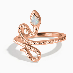 18KT Rose Gold Vermeil Pear Opal Serpent Ring - Mystic Coil Front View