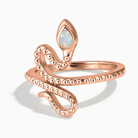 18KT Rose Gold Vermeil Pear Opal Serpent Ring - Mystic Coil Front View