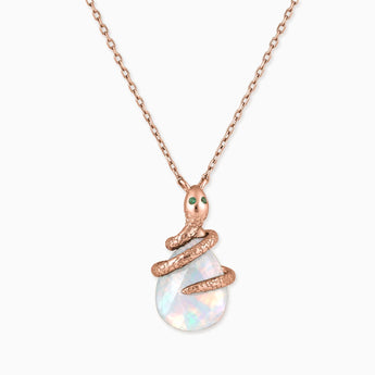 18KT Rose Gold Vermeil Pear Opal Serpent Wrap Necklace Wild Oath Front View