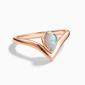 18KT Rose Gold Vermeil Pear Opal V Band Ring - Chevron Front View