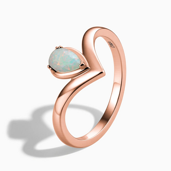 18KT Rose Gold Vermeil Pear Opal V Band Ring - Chevron Side View