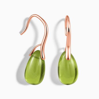 18KT Rose Gold Vermeil Pear Peridot Dangle Earrings - Dew Arc Front View