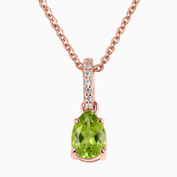 18KT Rose Gold Vermeil Pear Peridot Pendant Necklace - Ocean Tear Front View