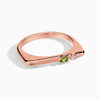 18KT Rose Gold Vermeil Pear Peridot Puzzle Stacking Ring - Minimal Calm Front View