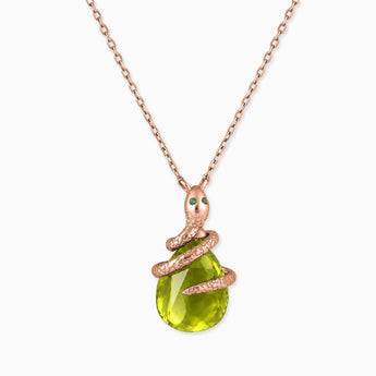 18KT Rose Gold Vermeil Pear Peridot Serpent Wrap Necklace Wild Oath Front View