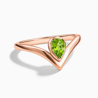 18KT Rose Gold Vermeil Pear Peridot V Band Ring - Chevron Front View