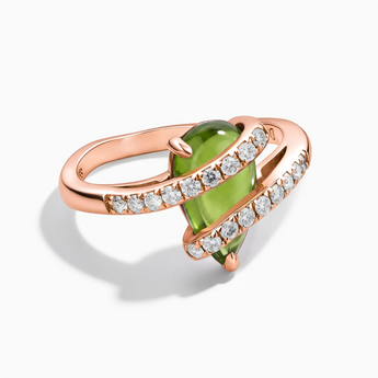 18KT Rose Gold Vermeil Pear Peridot Wrap Ring - Orbit Front View