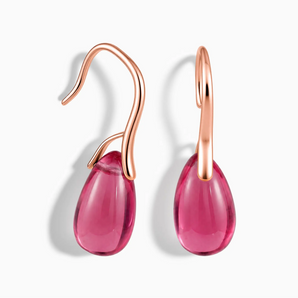 18KT Rose Gold Vermeil Pear Pink Tourmaline Dangle Earrings - Dew Arc Front View
