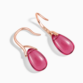 18KT Rose Gold Vermeil Pear Pink Tourmaline Dangle Earrings - Dew Arc Side View