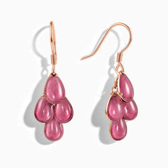 18KT Rose Gold Vermeil Pear Pink Tourmaline Dangle Earrings - Petal Rain Front View