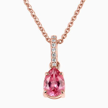 18KT Rose Gold Vermeil Pear Pink Tourmaline Pendant Necklace - Ocean Tear Front View