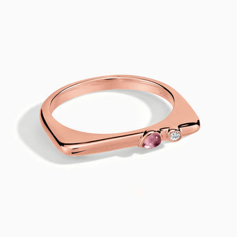 18KT Rose Gold Vermeil Pear Pink Tourmaline Puzzle Stacking Ring - Minimal Calm Front View