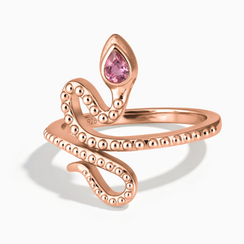 18KT Rose Gold Vermeil Pear Pink Tourmaline Serpent Ring - Mystic Coil Front View