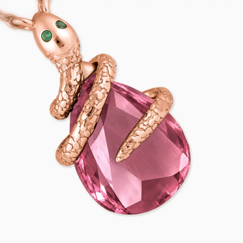 18KT Rose Gold Vermeil Pear Pink Tourmaline Serpent Wrap Necklace Wild Oath Detail View
